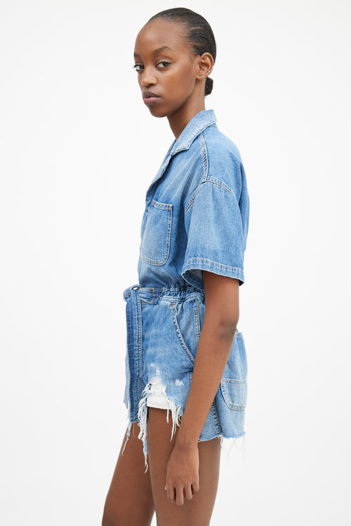 R13 Blue Denim Distressed Mick Romper