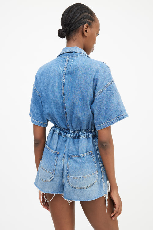 R13 Blue Denim Distressed Mick Romper