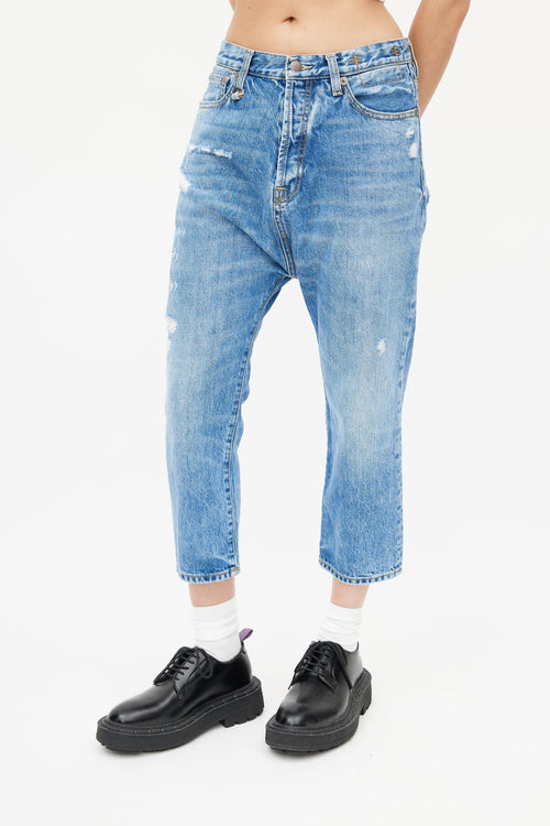 R13 Blue Distressed Cropped Denim Jeans