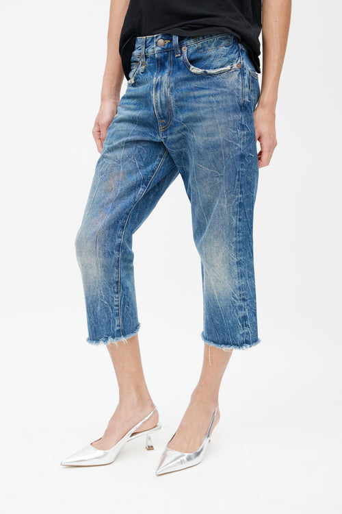 R13 Blue Distressed Denim Capri