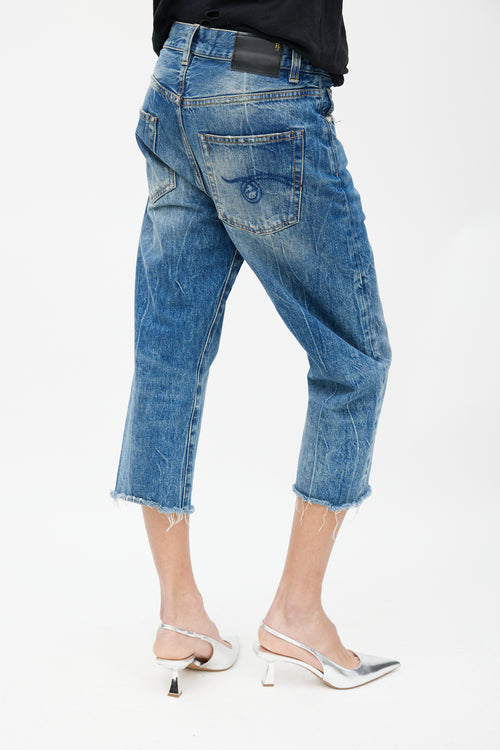 R13 Blue Distressed Denim Capri