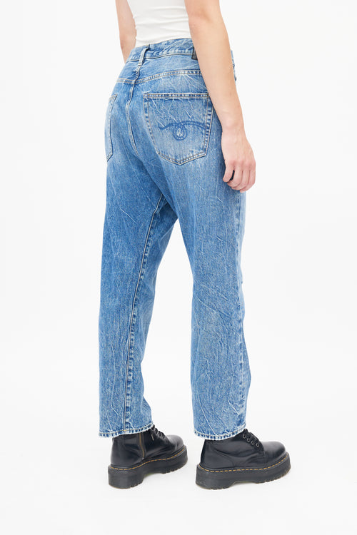 R13 Blue Distressed Washed Crossover Denim Jeans