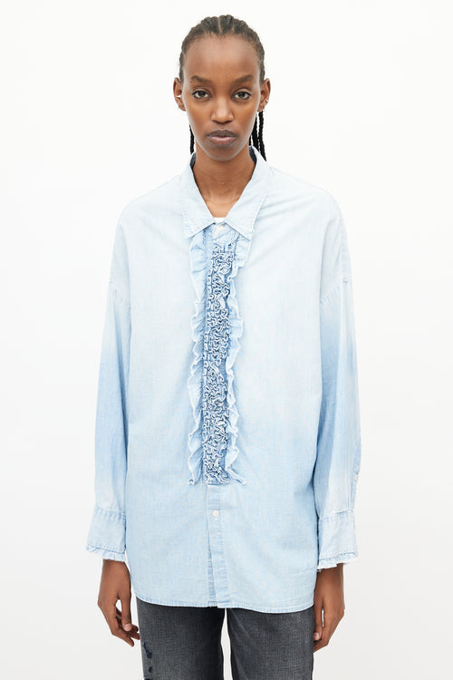 R13 Blue Drop Neck Tuxedo Shirt