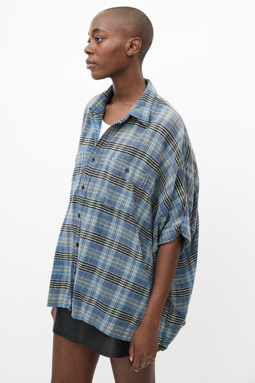 R13 Blue 
Multicolour Plaid Oversized Shirt