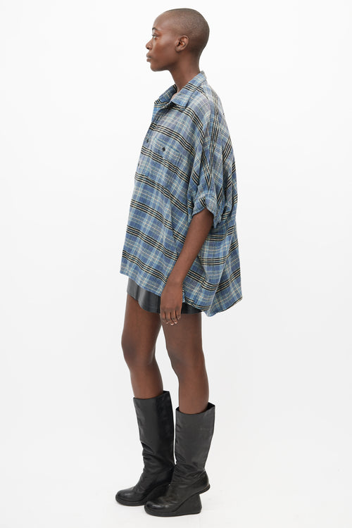 R13 Blue 
Multicolour Plaid Oversized Shirt