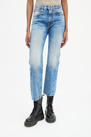 R13 Blue Paint Splatter Courtney Slim Jean