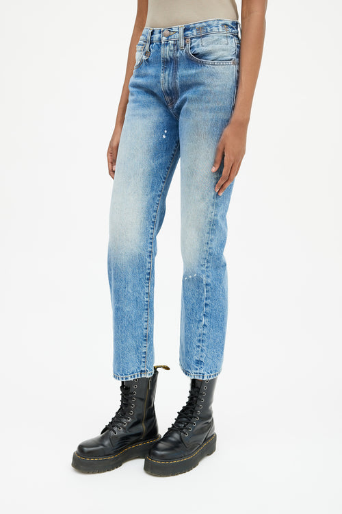 R13 Blue Paint Splatter Courtney Slim Jean