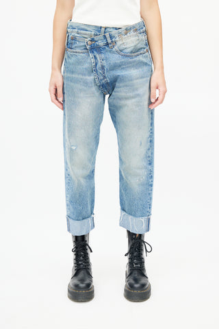 R13 Blue Raw Hem Crossover Denim Jeans