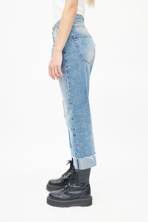 R13 Blue Raw Hem Crossover Denim Jeans