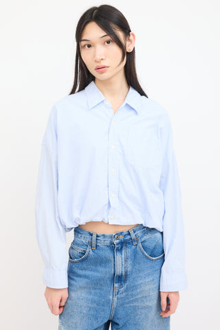 R13 Blue 
White Striped Gathered Shirt