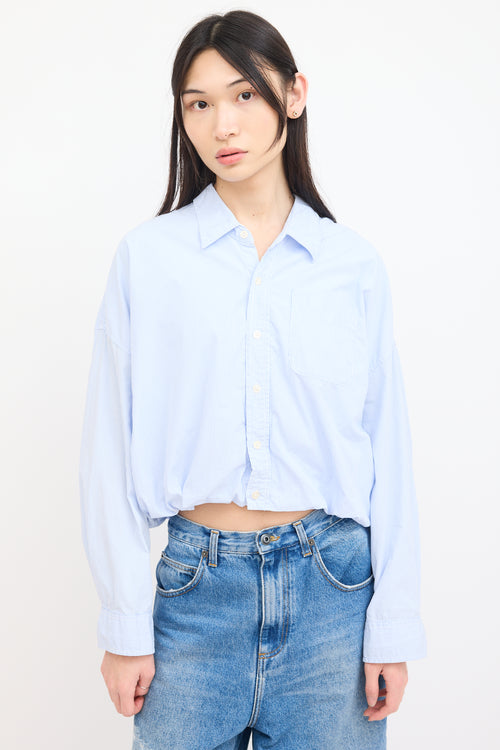 R13 Blue 
White Striped Gathered Shirt