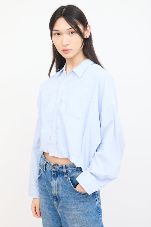 R13 Blue 
White Striped Gathered Shirt