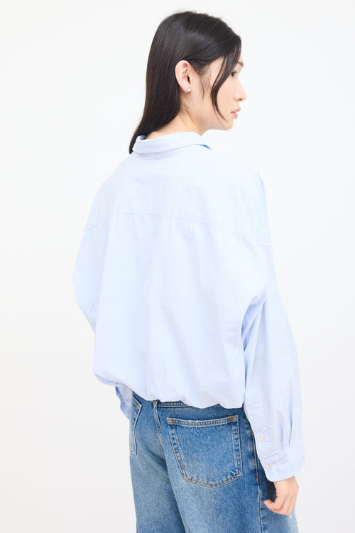 R15 Blue 
White Striped Gathered Shirt