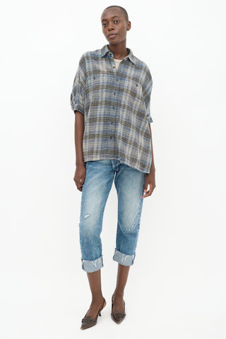 R13 Blue 
Multicolour Plaid Shirt