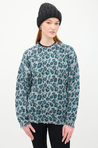 R13 Blue Knit Printed Oversized Sweater