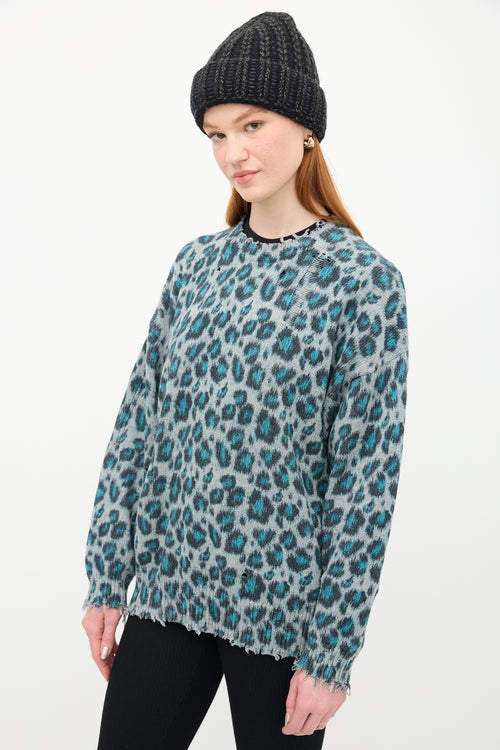 R13 Blue Knit Printed Oversized Sweater