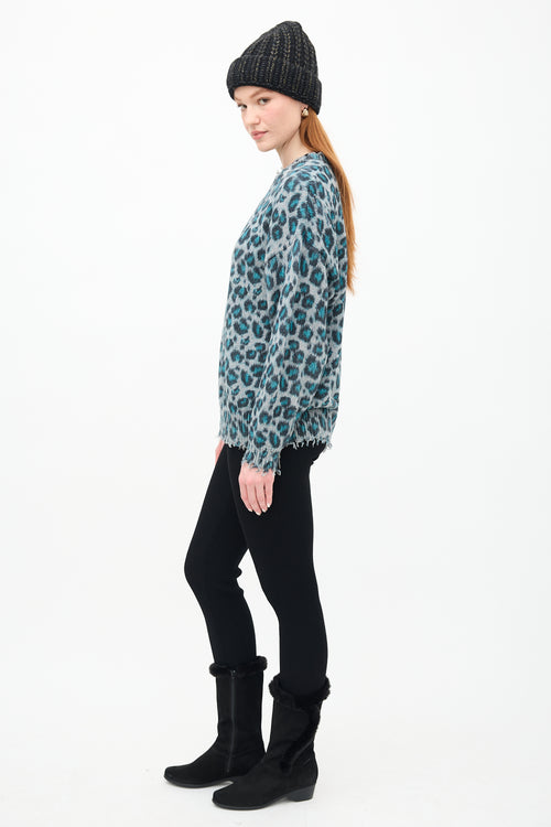 R13 Blue Knit Printed Oversized Sweater