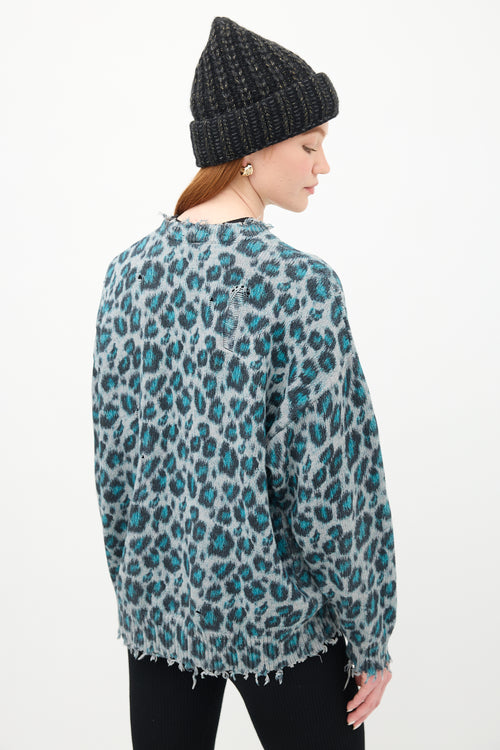 R13 Blue Knit Printed Oversized Sweater