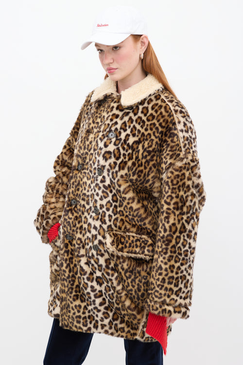 R13 Brown 
Black Faux Fur Printed Hunting Coat