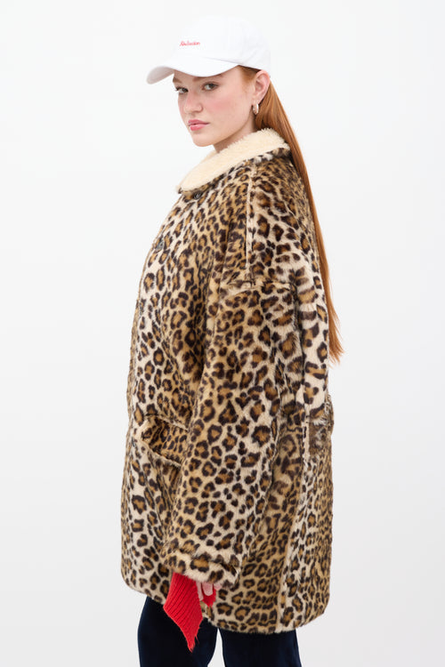 R13 Brown 
Black Faux Fur Printed Hunting Coat