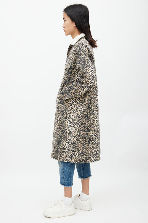 R13 Brown 
Black Patterned Denim Shearling Coat