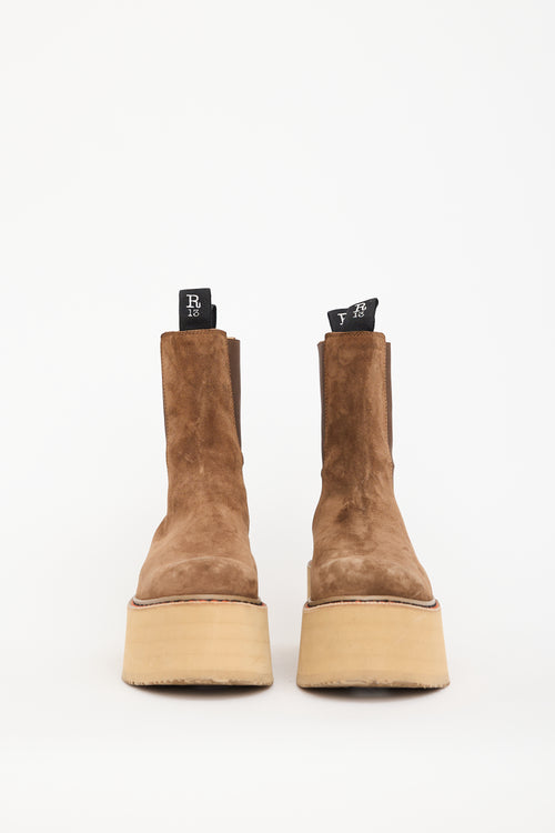 R13 Brown Suede Double Stack Chelsea Boot