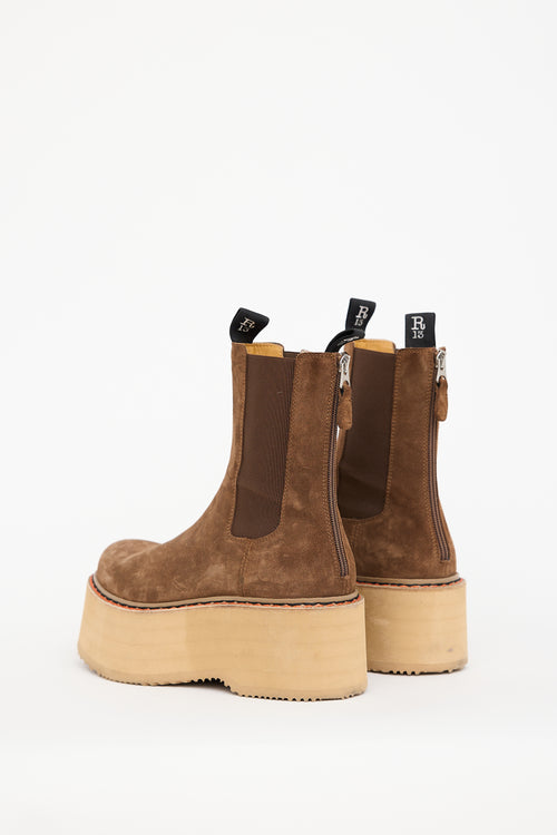 R13 Brown Suede Double Stack Chelsea Boot