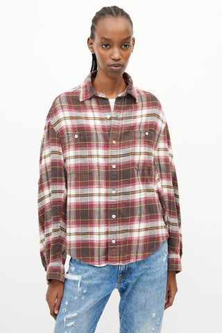 R13 Burgundy 
Multi Ziggy Plaid Workwear Shirt