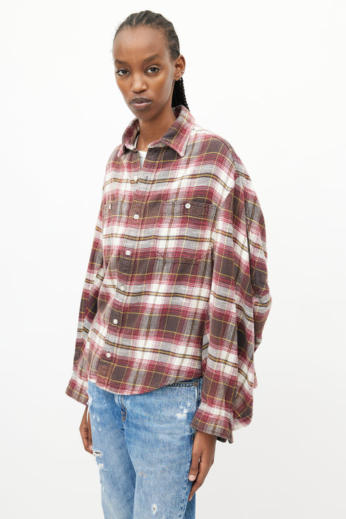 R13 Burgundy 
Multi Ziggy Plaid Workwear Shirt