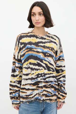 R13 Cream 
Multi Distressed Stripe Knit Sweater