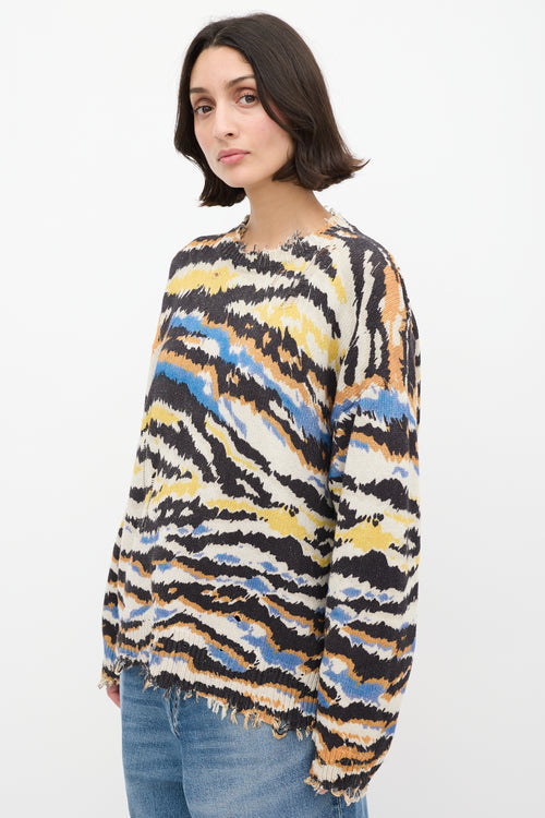 R13 Cream 
Multi Distressed Stripe Knit Sweater