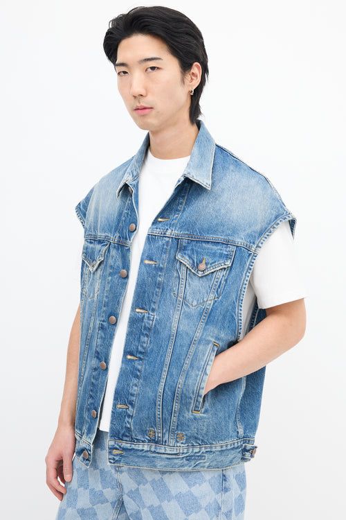 R13 Medium Wash Denim Oversize Trucker Vest