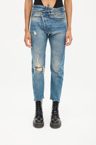 R13 Dark Wash Dirty Kelly Cross Over Jeans