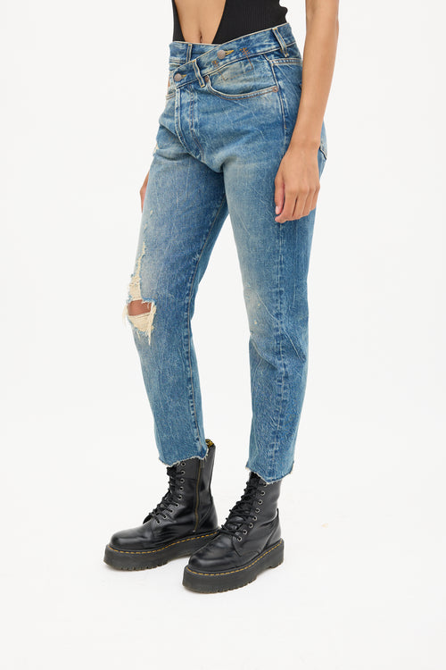 R13 Dark Wash Dirty Kelly Cross Over Jeans