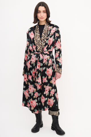 R13 Black 
Multi Silk Floral Smoking Robe