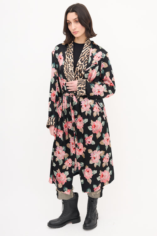 R13 Black 
Multi Silk Floral Smoking Robe