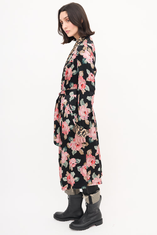 R13 Black 
Multi Silk Floral Smoking Robe