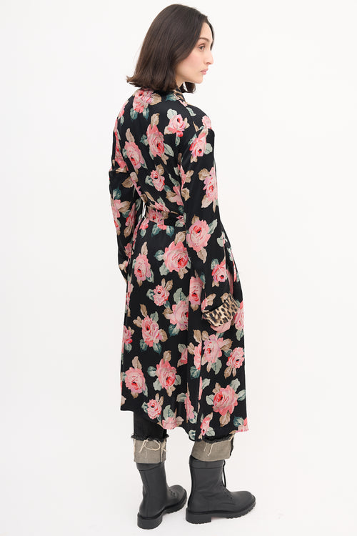 R13 Black 
Multi Silk Floral Smoking Robe