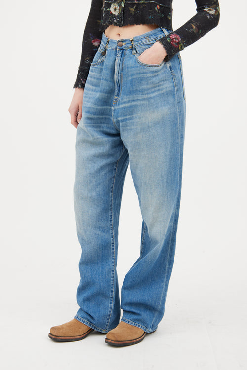 R13 Blue Medium Wash Fold Over Jeans