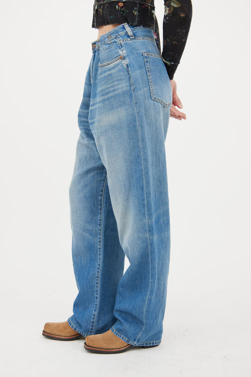 R13 Blue Medium Wash Fold Over Jeans