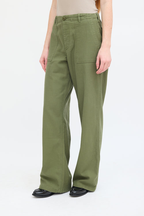 R13 Green Cotton Wide Leg Utility Pant