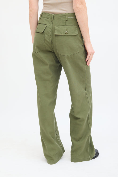 R13 Green Cotton Wide Leg Utility Pant