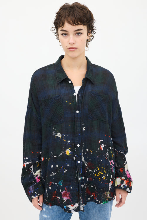 R13 Green 
Multicolour Splatter Plaid Shirt