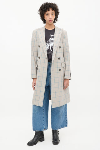 R13 Grey 
Blue Wool Plaid Coat