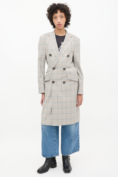 R13 Grey 
Blue Wool Plaid Coat