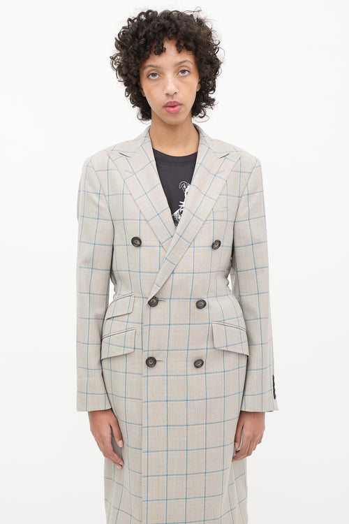 R13 Grey 
Blue Wool Plaid Coat