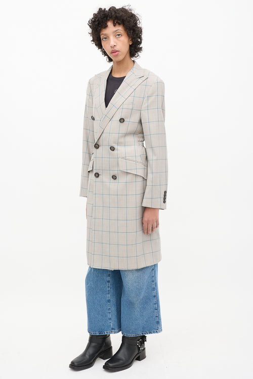 R13 Grey 
Blue Wool Plaid Coat