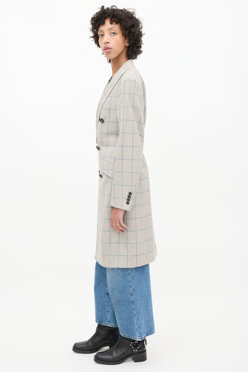 R13 Grey 
Blue Wool Plaid Coat