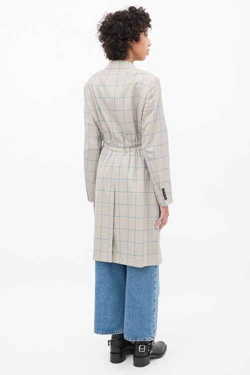 R13 Grey 
Blue Wool Plaid Coat