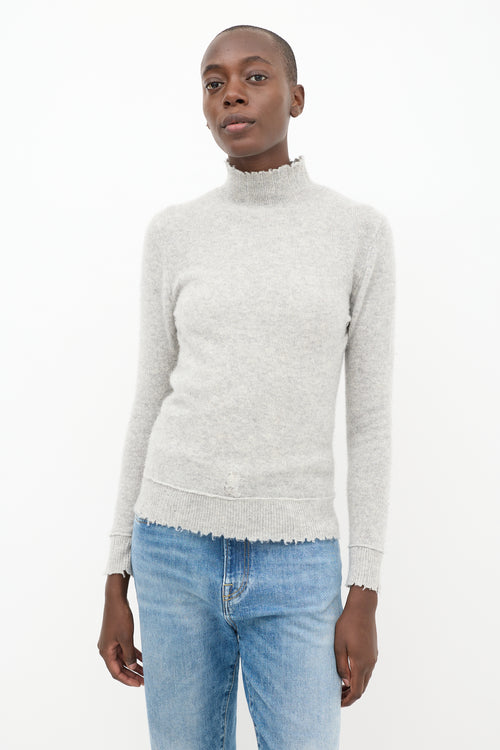 R13 Grey Cashmere Distressed Knit Sweater